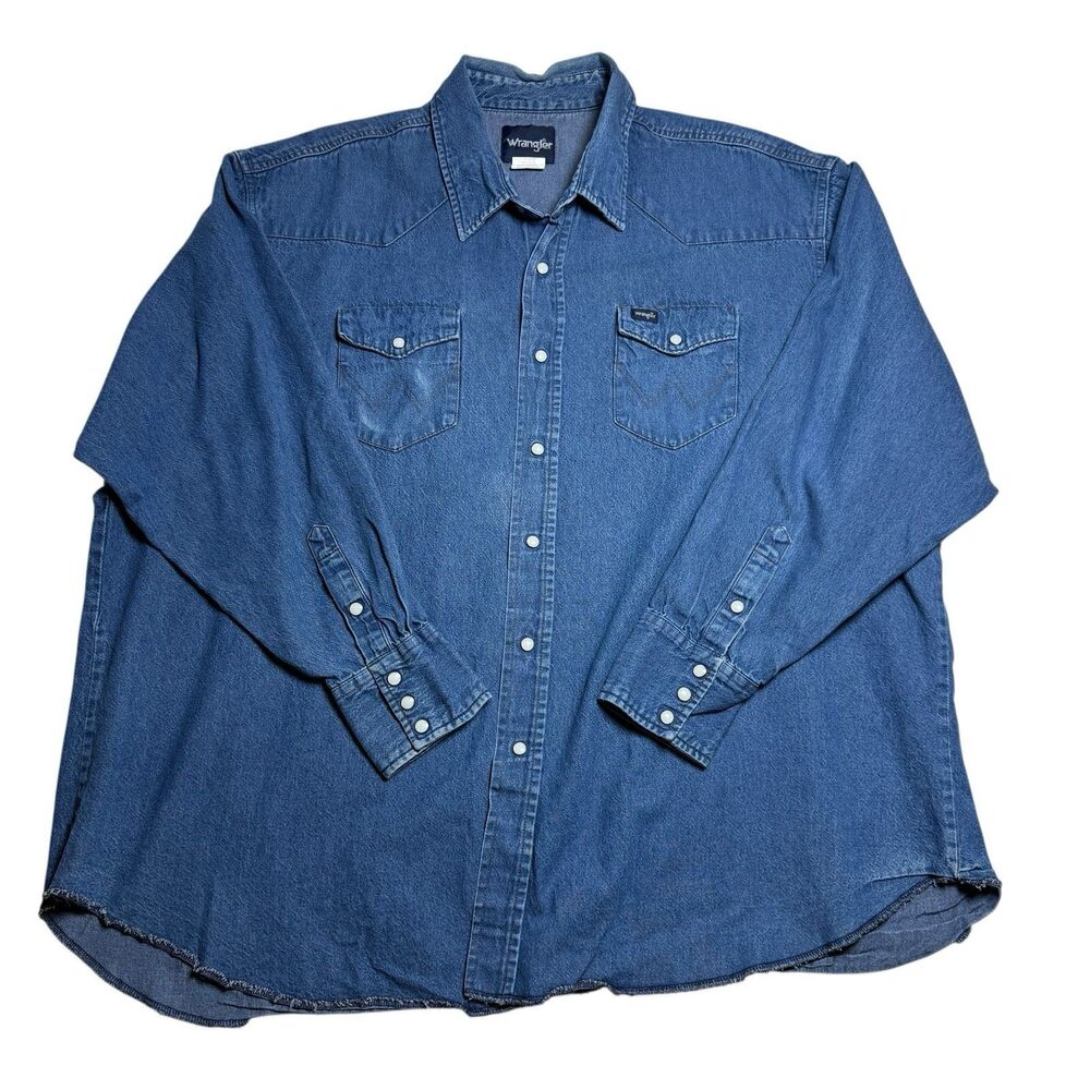Vintage Wrangler Mens Denim Shirt 20x36 Pearl Snap Western Cowboy Rodeo Ranch